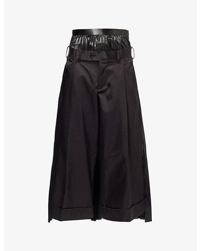Junya Watanabe Pleated Contrast-waistband Wide-leg Woven Trousers - Black