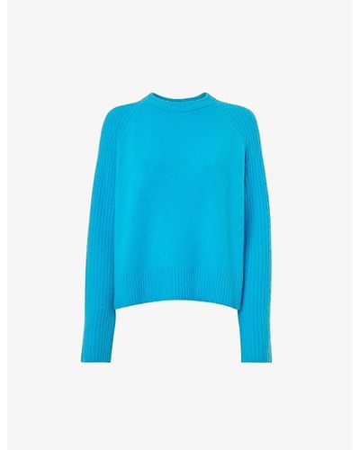 Whistles Anna Ribbed-sleeve Stretch-knit Sweater - Blue