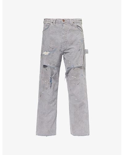 SAINT Mxxxxxx Distressed Regular-fit Straight-leg Jeans - Gray
