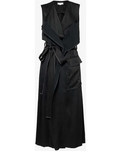 Victoria Beckham Trench V-neck Satin Dress - Black
