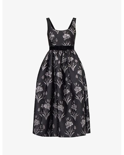 Erdem Floral-pattern Scoop-neck Midi Dress - Black