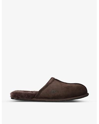 UGG Scuff Logo-embroidered Suede And Shearling Slippers - Brown
