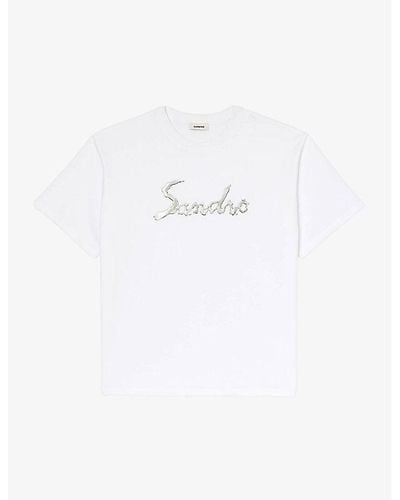 Sandro Liquid Brand-print Cotton T-shirt X - White