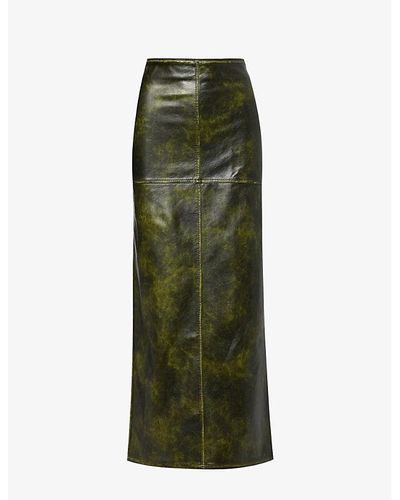 Jaded London Paneled Distressed Faux-leather Maxi Skirt - Green