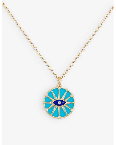 The Alkemistry The Orchid London O'hara Eye Small 18ct Yellow-gold, Diamond, Turquoise And Lapis Pendant Necklace - Blue