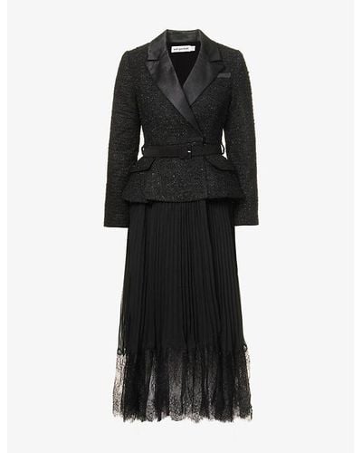 Self-Portrait V-neck Metallic-weave Woven Midi Dress - Black