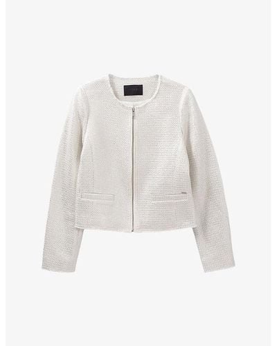 IKKS Tweed-effect Metallic-coated Cotton Jacket - White