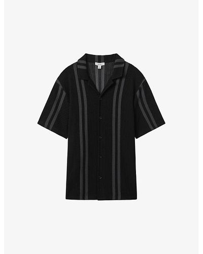 Reiss Castle Geometric-print Relaxed-fit Woven Shirt - Black