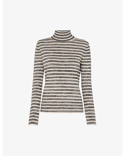 Whistles Stripe Cotton-knit Polo Neck Sweater - White