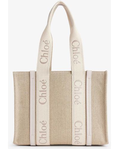 Chloé Woody Medium Linen Tote Bag - Natural