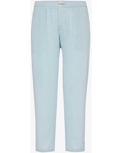 Calvin Klein Branded-patch Straight-leg Cotton Pyjama Trousers - Blue