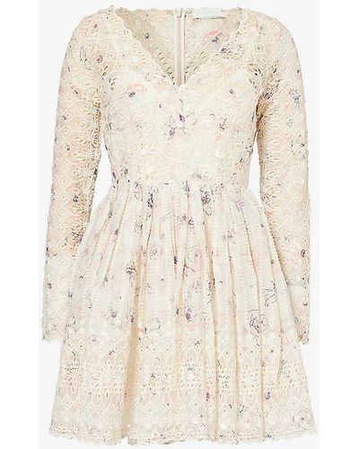 Zimmermann Halliday Embroidered Cotton-blend Mini Dress - Natural
