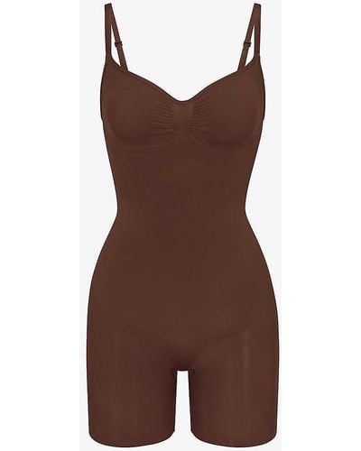 Skims Sculpt Ruched Stretch-woven Body X - Brown