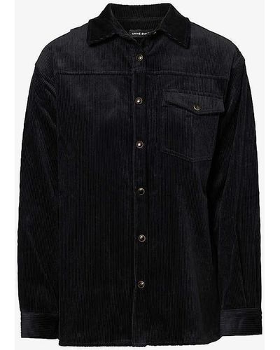 Anine Bing Sloan Curved-hem Cotton Shirt - Black