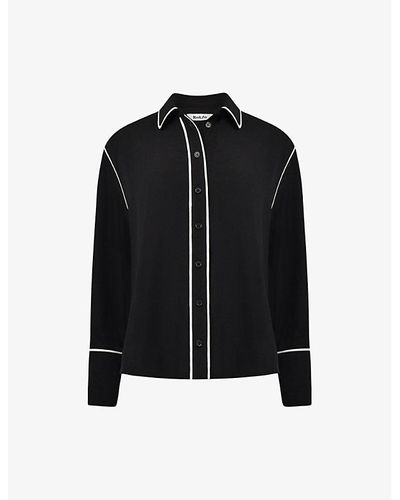 Ro&zo Long-sleeved Contrast-piping Crepe Shirt - Black
