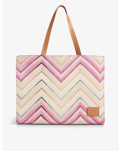 Missoni Chevron-pattern Medium Cotton-blend Tote Bag - Pink