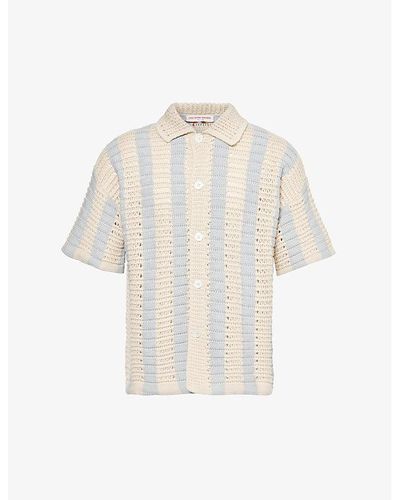 Orlebar Brown Thomas Stripe-pattern Crochet Cotton-knit Shirt - White