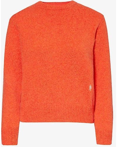 Sporty & Rich Brand-embroidered Round-neck Wool Jumper - Orange