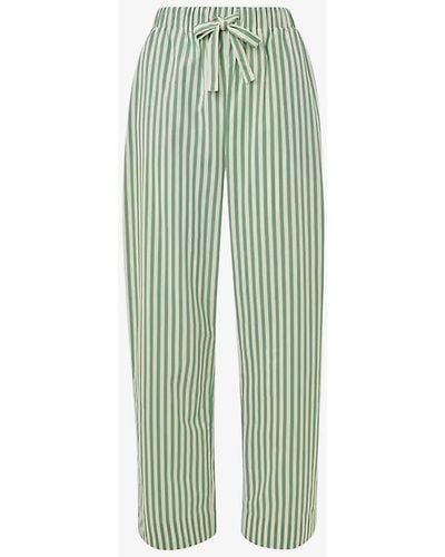 Whistles Striped Drawstring-waist Cotton Pyjama Bottoms - Green