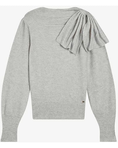 Ted Baker Larbow Bow-embellished Long-sleeve Knitted Jumper - White