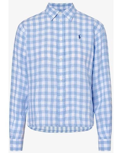 Polo Ralph Lauren Gingham-check Boxy-fit Linen Shirt - Blue