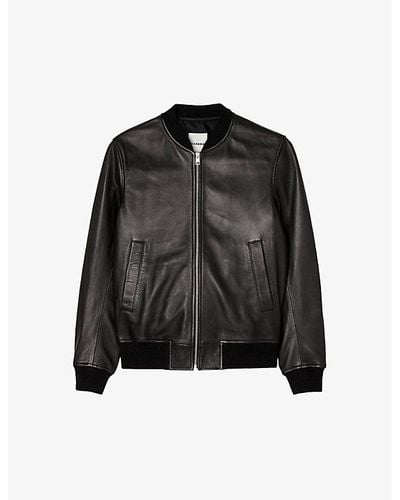 Sandro New Monaco Stand-collar Regular-fit Leather Jacket - Black