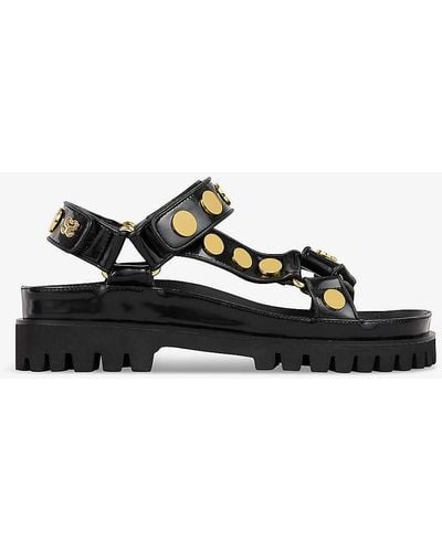 Sandro Stud-embellished Tread-sole Flat Leather Sandals - Black