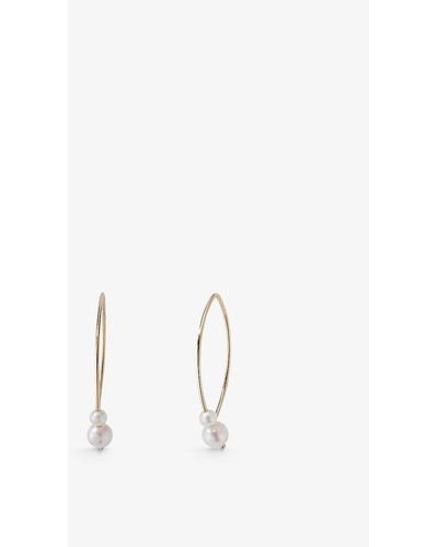 Mizuki Small 14ct Yellow-gold And Double Akoya Pearl Open Marquis Earrings - Natural