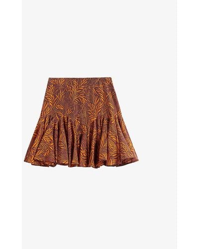 Ted Baker Staysey Botanical-print Ruffled-hem Woven Mini Skirt - Brown