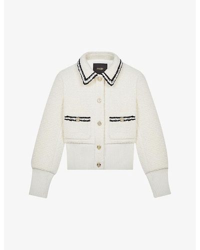 Maje Bloppe Contrasting-trimmed Stretch-woven Jacket - White