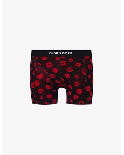 Björn Borg Branded-waistband Patterned Stretch-cotton Boxers - Red