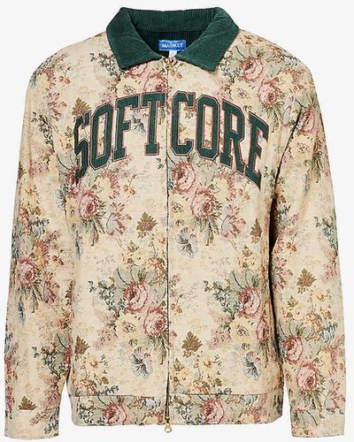 Market Floral Tapestry Corduroy-collar Regular-fit Cotton-blend Jacket - Natural