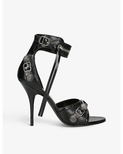 Balenciaga Cagole 110 Stud-embellished Leather Heeled Sandals - Black