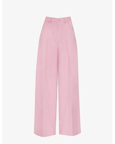 Gucci Pressed-crease High-rise Wide-leg Wool Pants - Pink