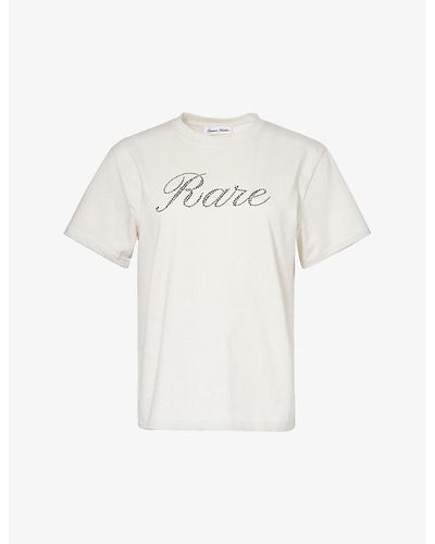 Tanner Fletcher Rare Hotfix Rhinestone-embellished Cotton-jersey T-shirt - White