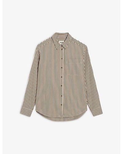 Claudie Pierlot Striped-pattern Curved-hem Cotton Shirt - Natural