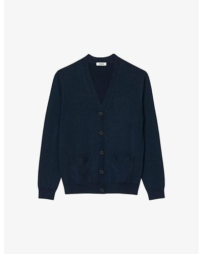 Sandro V-neck Regular-fit Wool-blend Cardigan - Blue