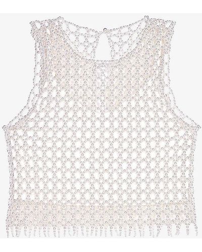 Maje Bead-embellished Cropped Stretch-woven Top - White