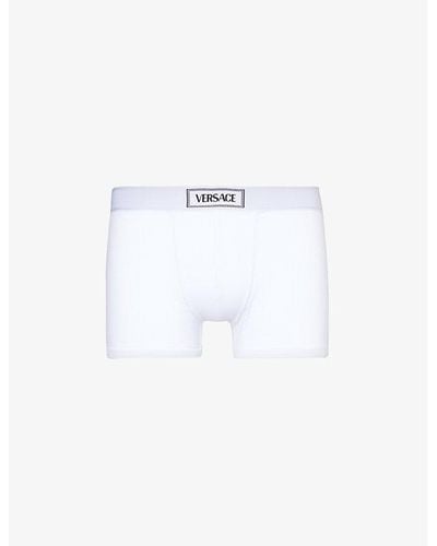 Versace Logo-waistband Stretch-cotton Trunk - White