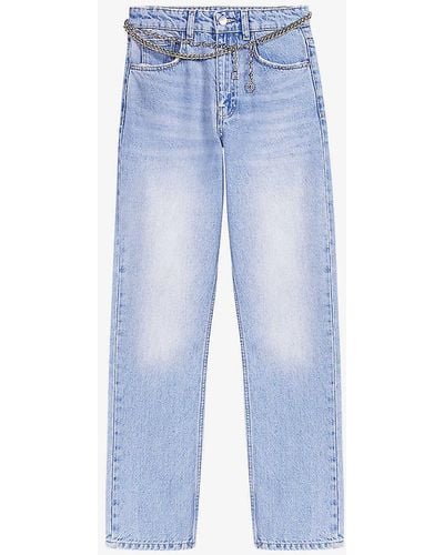 Maje Jewelled-belt Straight-leg Low-rise Denim Jeans - Blue