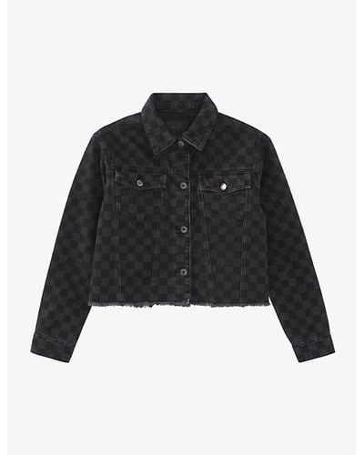 IKKS Checkerboard-print Denim Jacket - Black