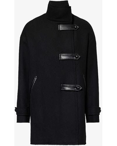 IKKS Roll-neck Regular-fit Wool-blend Coat - Black