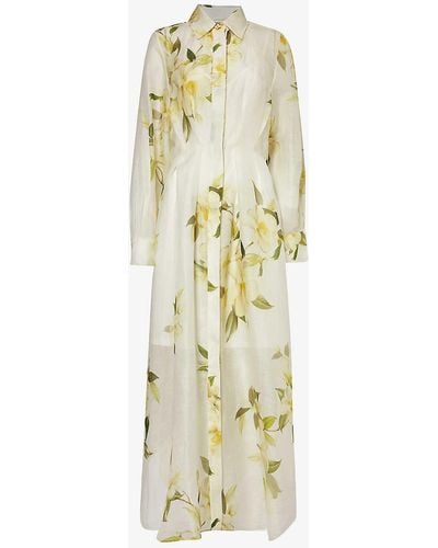 Zimmermann Floral-pattern Linen And Silk-blend Midi Dress - Metallic