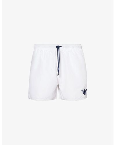 Emporio Armani Brand-embroidered Drawstring Swim Shorts - White