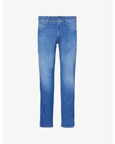 Replay Anbass Xlite Tapered-leg Mid-rise Stretch-denim Blend Jeans - Blue