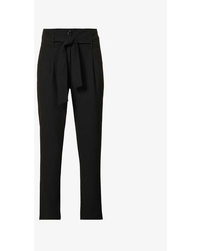 IKKS Belted Straight-leg High-rise Crepe Trousers - Black