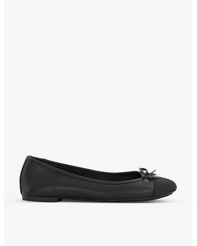 Dune Hallo Bow-trim Leather Ballet Court Shoes - Black