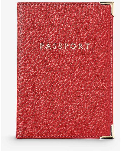 Aspinal of London Logo-embossed Pebble-leather Passport Cover - Red
