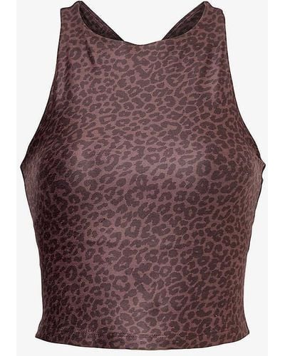 Beyond Yoga Softmark Refocus Cropped Leopard-print Stretch-woven Tank Top - Purple