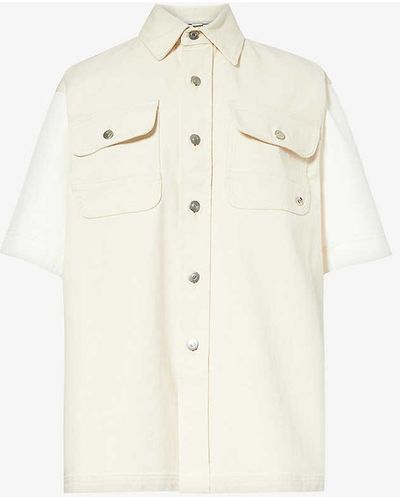 Stella McCartney Contrast-panel Short-sleeve Denim Shirt - White